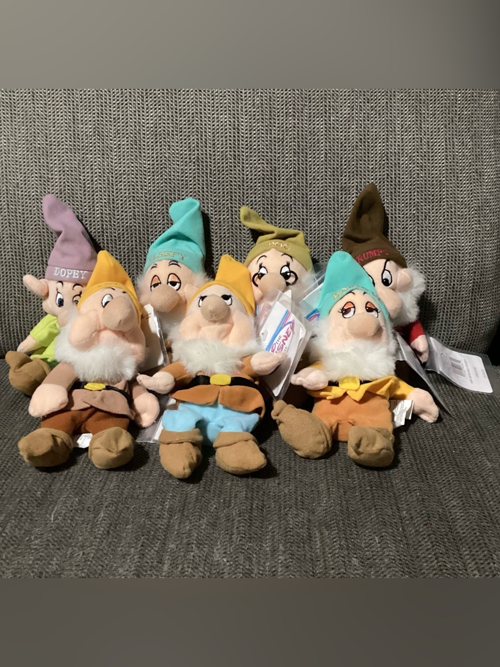 Vintage Disney Store The Seven Dwarfs Plush Mini Bean Bag Complete Set Of 7
